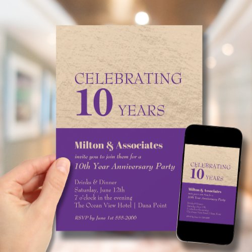 Business Anniversary Celebration Purple  Gold Invitation