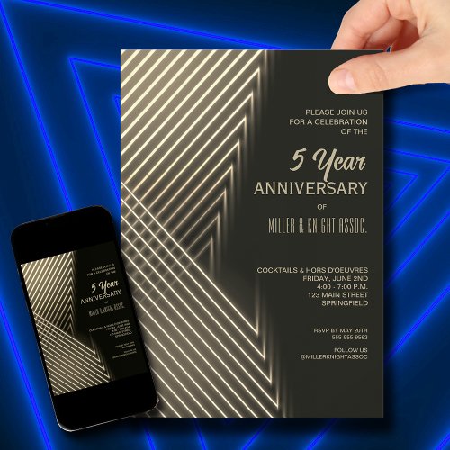 Business Anniversary Gold Neon Lights Invitation