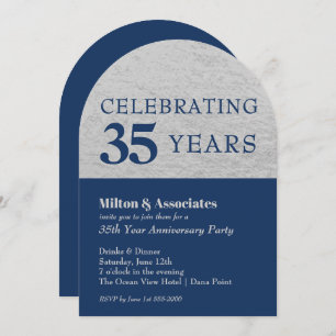 Business Anniversary Navy Silver Arch Top Invitation