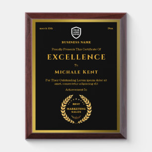 Business award certificate   Logo Custom Gold Plaque