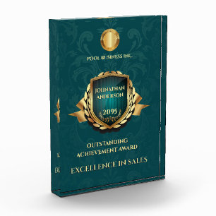 Business award editable teal gold damask