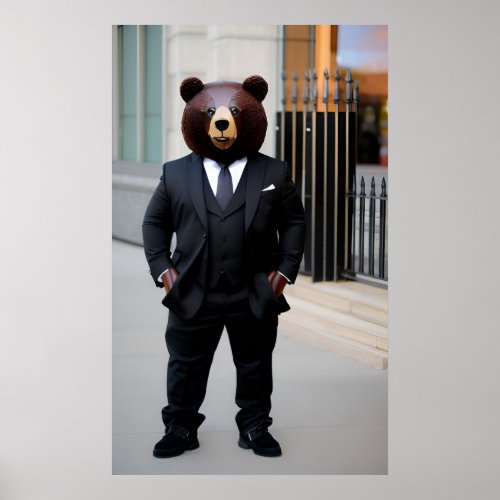 Business bear wearing a suit poster