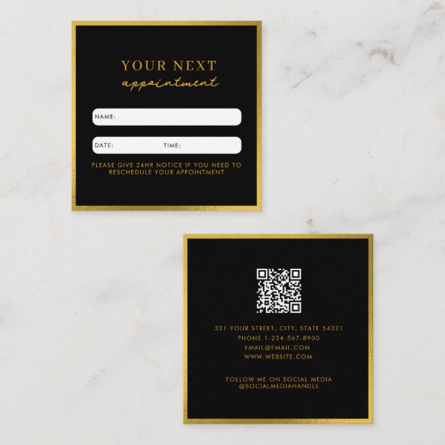 Business Beauty Appointment Card Black Gold (Front/Back)