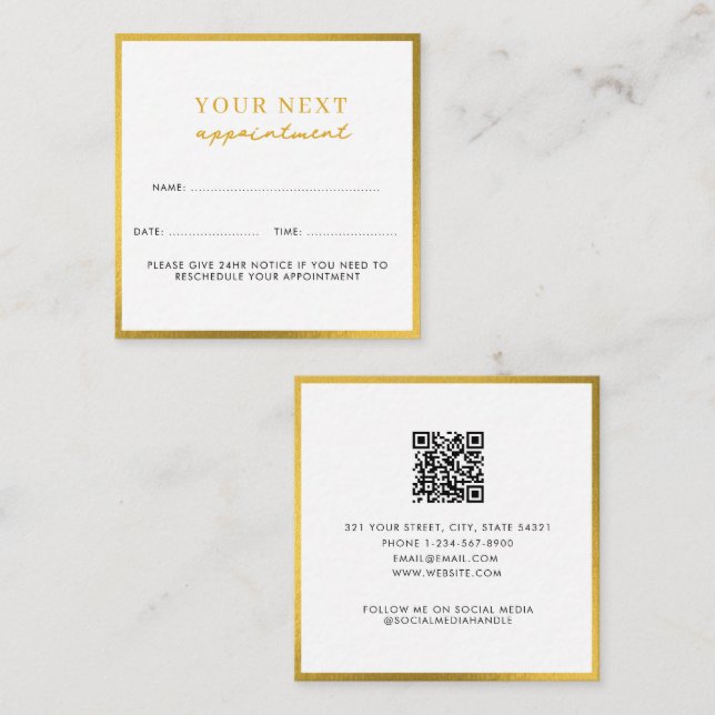Business Beauty Appointment Card White Gold (Front/Back)