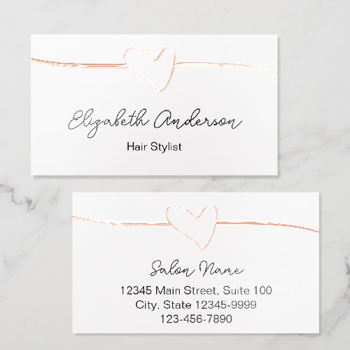 Business Beauty Salon Hair Stylist Heart White Foil Business Cards