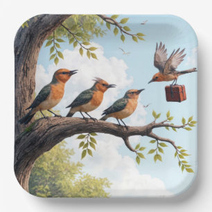 Business Birds On a Tree Branch Paper Plates