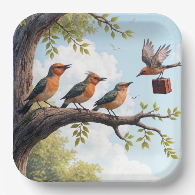 Business Birds On a Tree Branch Paper Plates (Front)