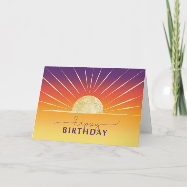 Business Birthday Colorful Sunrise Gold Look Card (Front)