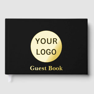 Business Black and Gold Foil Company Logo & Text Guest Book