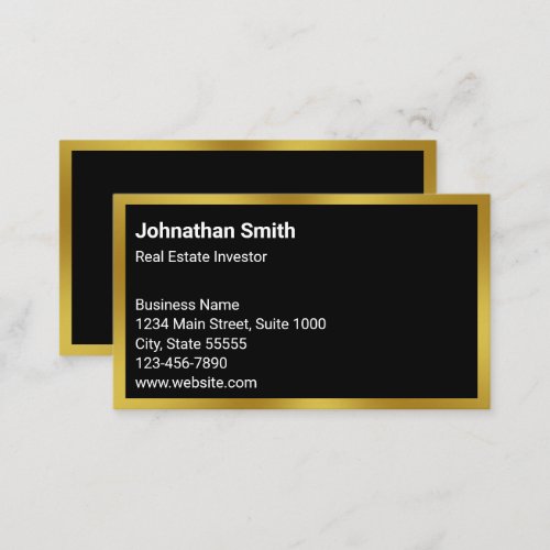 Business Black and Gold Real Estate Investor Business Card