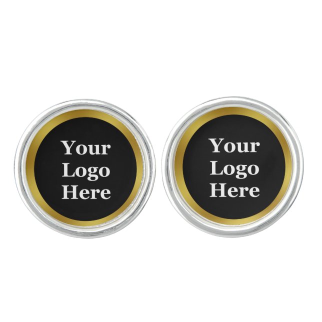 Business Black and Gold Your Logo Here Template Cufflinks (Front)