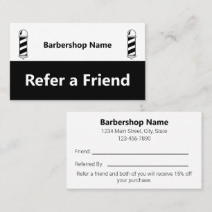 Business Black and White Barbershop Refer a Friend Referral Card