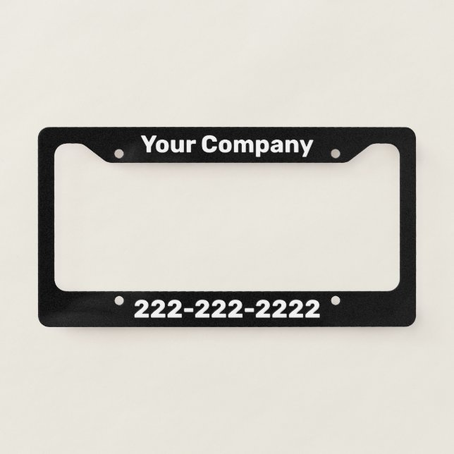 Business Black and White Company Ad License Plate Frame (Front)