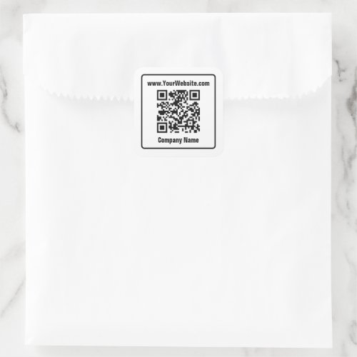 Business Black and White Company Name and QR Code  Square Sticker