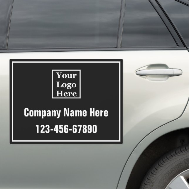 Business Black and White Company Name Number Logo Car Magnet (In Situ)