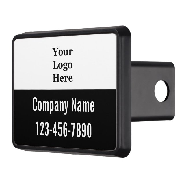 Business Black and White Company Name Phone Logo Hitch Cover (Left)