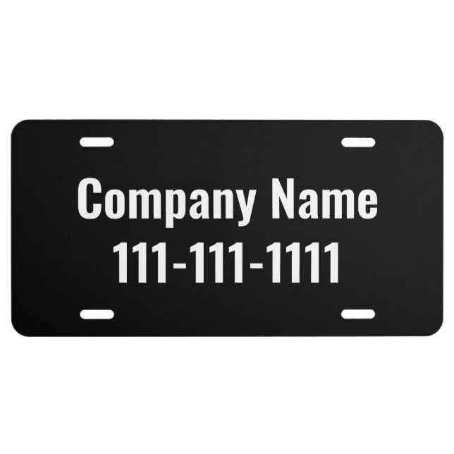 Business Black and White Company Name Phone Number License Plate (Front)
