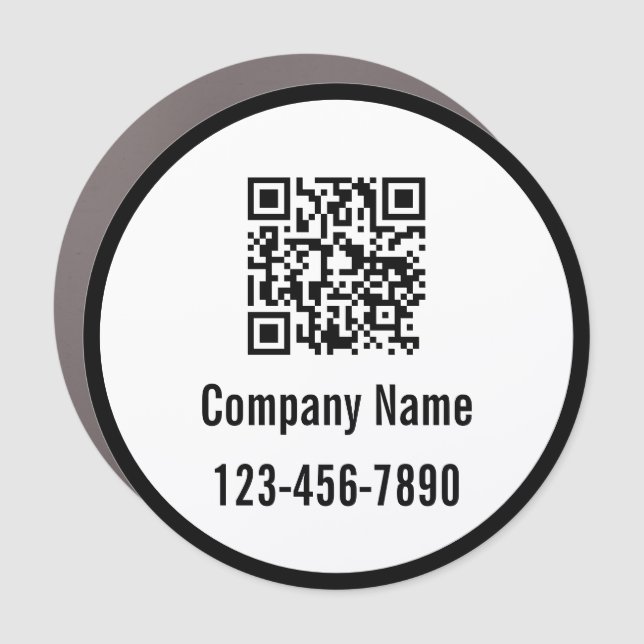 Business Black and White Company Name QR Code Car Magnet (Front)
