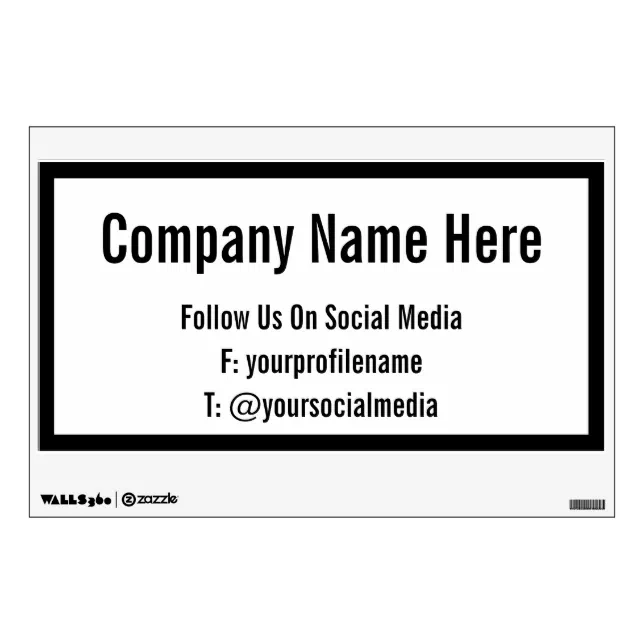 Business Black and White Company Name Social Media Wall Decal Zazzle