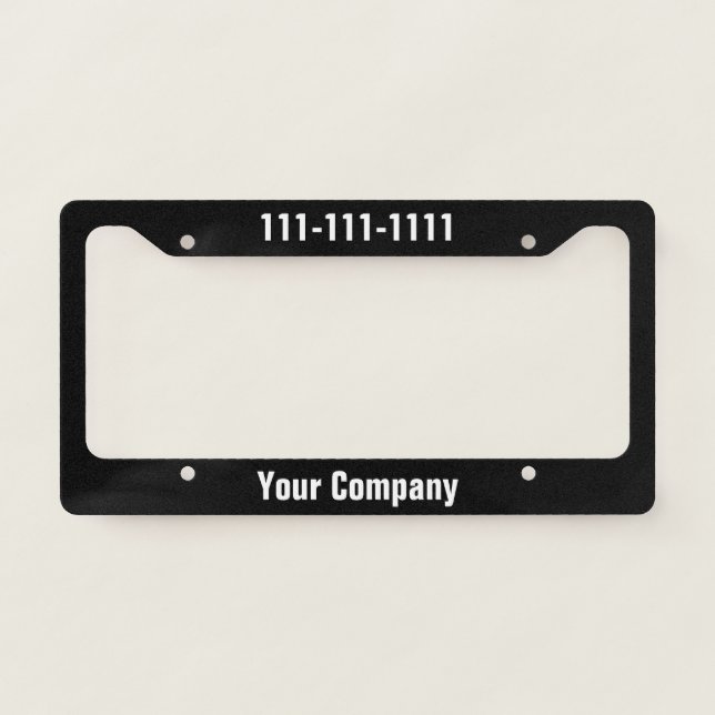 Business Black and White Company Name Text License Plate Frame (Front)