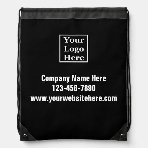 Business Black and White Company Name Text Logo Drawstring Bag