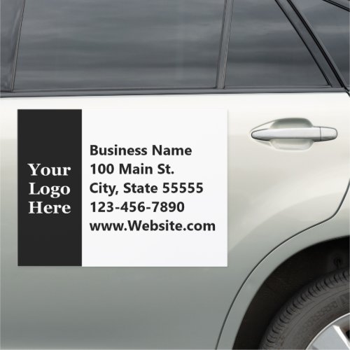 Business Black and White Contact Information Logo Car Magnet