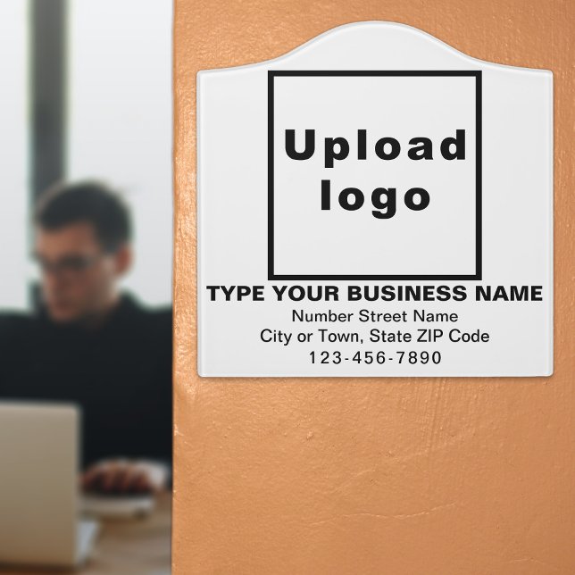 Business Black and White Design Crest Door Sign (Build brand name awareness. Your business brand on white crest door sign.)