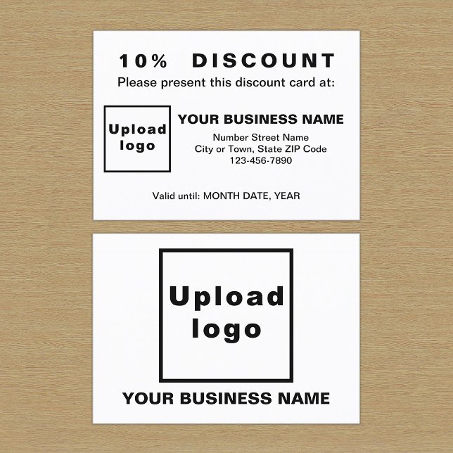 Business Black and White Design Discount Card (Front and back sides of white discount card for your business. Attract more customers or clients.)