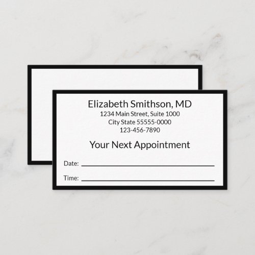 Business Black and White Doctors Office Your Next Appointment Card