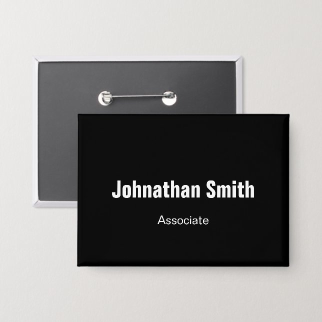 Business Black and White Employee Name and Title Button (Front/Back)