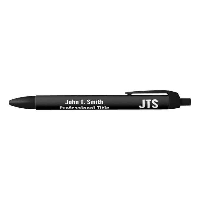 Business Black and White Job Title Name Monogram Pen (Top)
