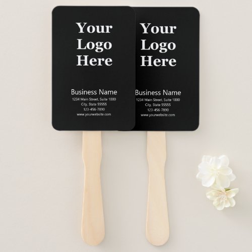 Business Black and White Name Address Website Logo Hand Fan