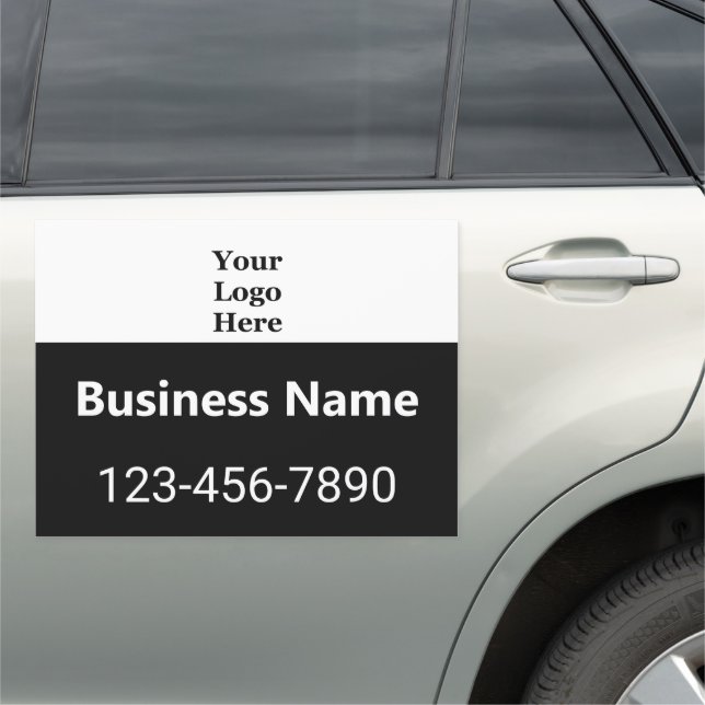 Business Black and White Name Logo Phone Number Car Magnet (In Situ)