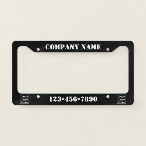 Business Black and White Name Text  Logo Template License Plate Frame
