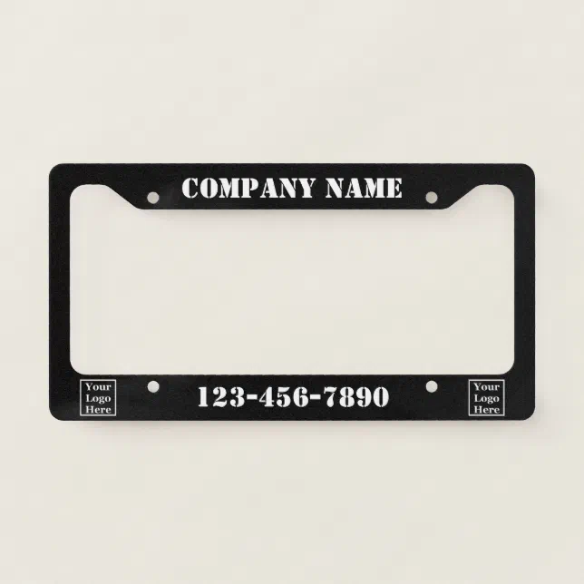 Business Black and White Name Text & Logo Template License Plate Frame