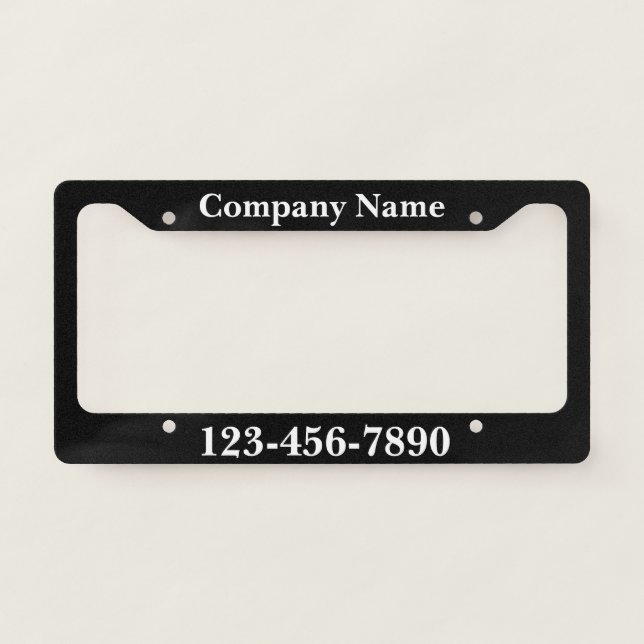 Business Black and White Promotional License Plate Frame (Front)