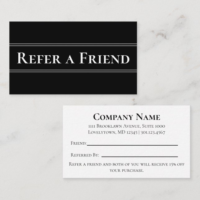 Business Black and White Refer a Friend Referral Card (Front/Back)