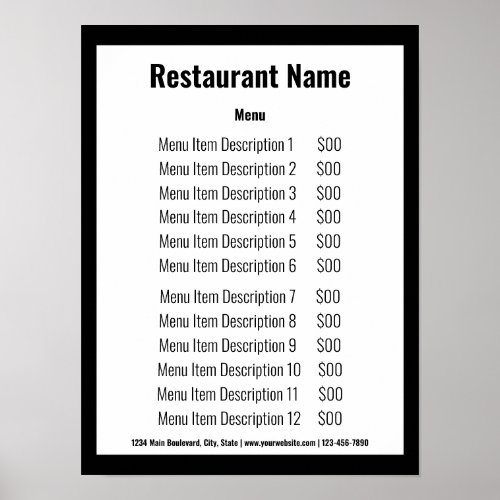 Business Black and White Restaurant Template Menu Poster