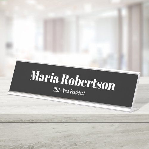 Business Black and White Simple Custom Desk Name Plate