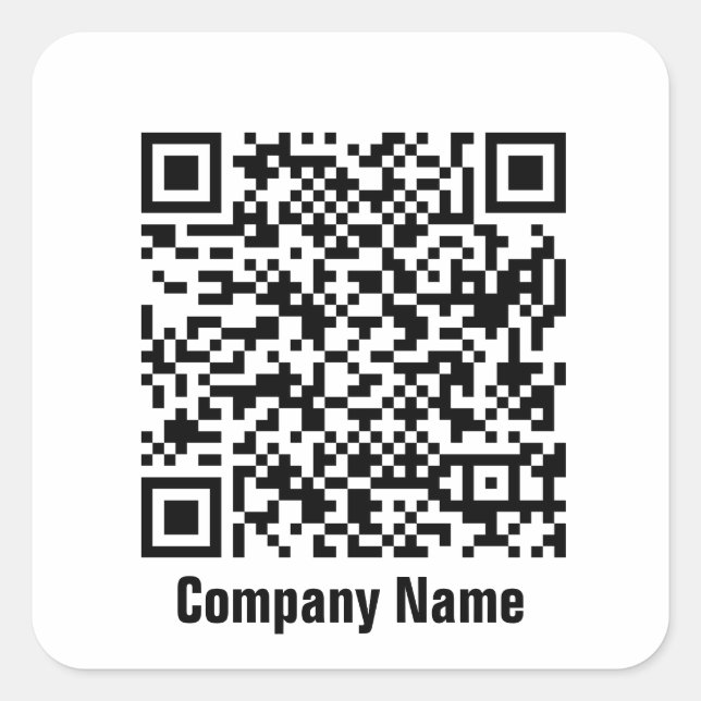 Business Black and White Text QR Code Template Square Sticker (Front)