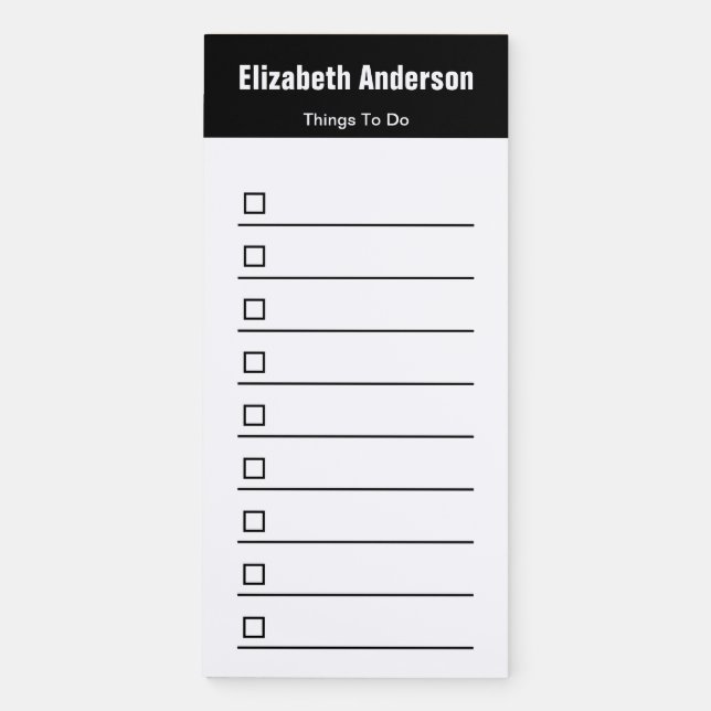 Business Black and White Things To Do Template Magnetic Notepad (Front)