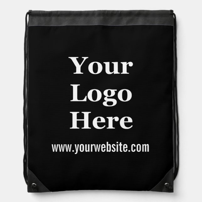 Business Black and White Website Text Company Logo Drawstring Bag (Front)