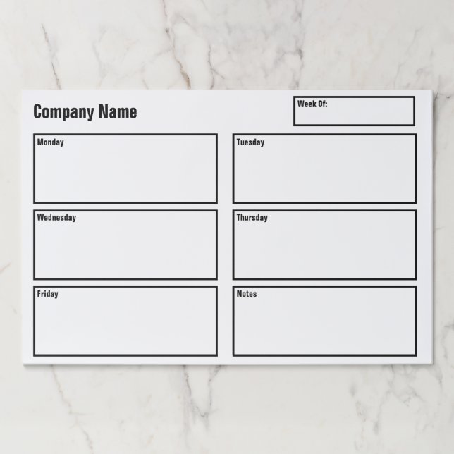 Business Black and White Weekly Planner Template Paper Pad (Front)