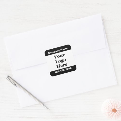 Business Black and White Your Logo  Company Name Square Sticker