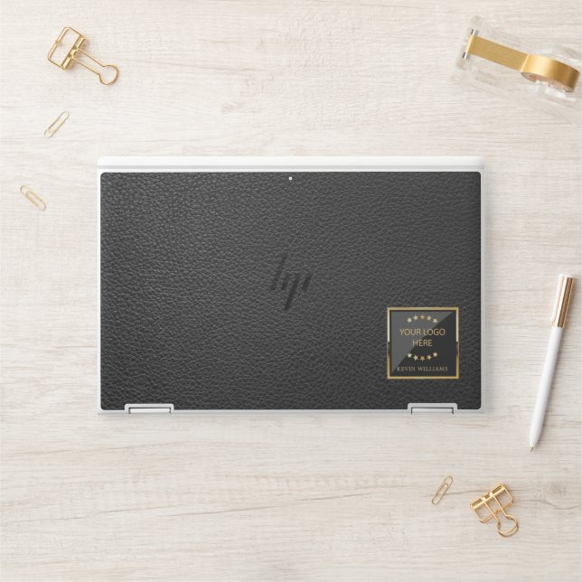 Business Black Faux Leather Logo HP Laptop Skin (Desk)