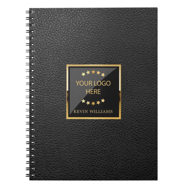 Business Black Faux Leather Logo Personalized Notebook (Front)