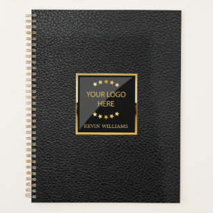 Business Black Faux Leather Logo Personalized Planner