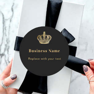 Business black gold royal crown classic round sticker