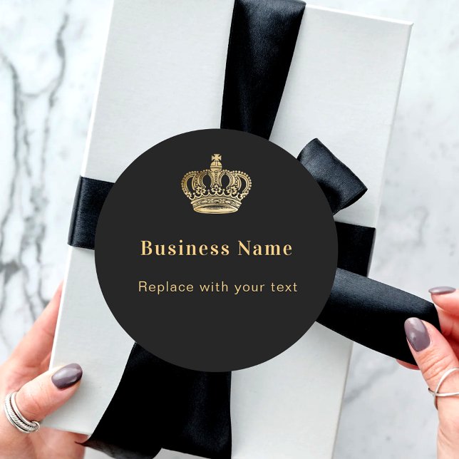Business black gold royal crown classic round sticker (Creator Uploaded)