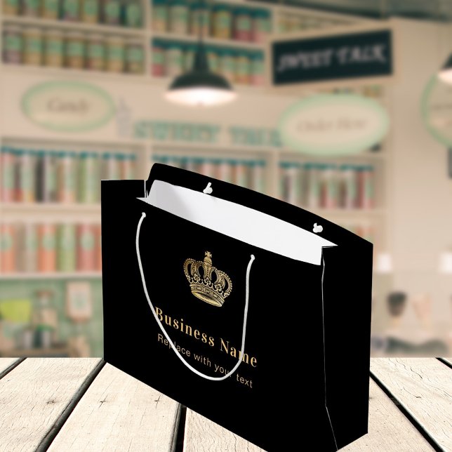 Business black gold royal crown large gift bag (Creator Uploaded)
